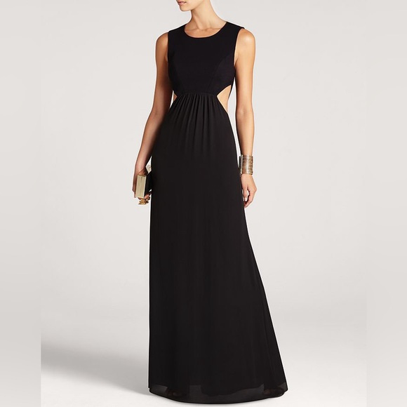 BCBGMAXAZRIA Angelinah Leather Contrast Cutout Gown - Picture 2 of 3